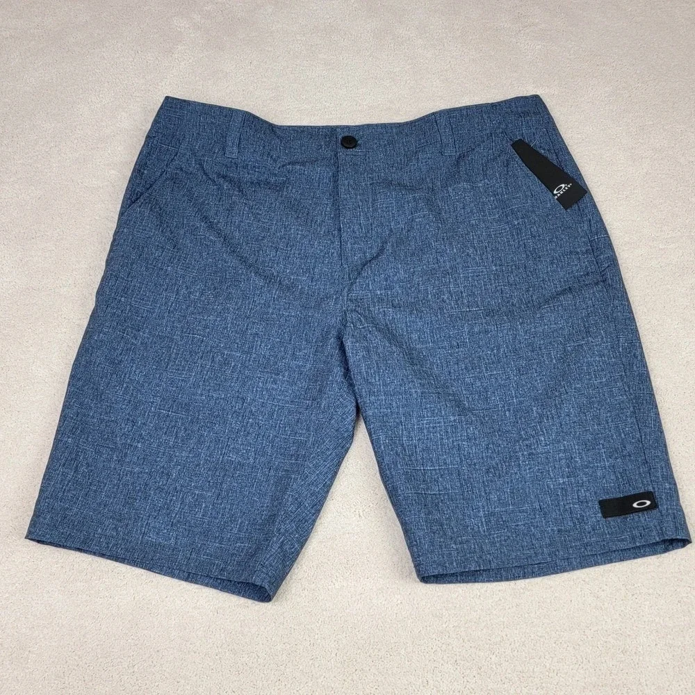 Oakley Control Heather NEW Men's 38 Copen Blue Flat Front Reg‎ Fit Golf Shorts